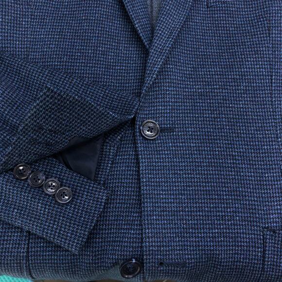 Hart Schaffner Marx HSM Men Size L Sport Coat Unstructured Knit Houndstooth Blue - Picture 15 of 16